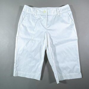 Worthington Petite Stretch White Shorts‎ with Black Vertical Dash Design Size 4P
